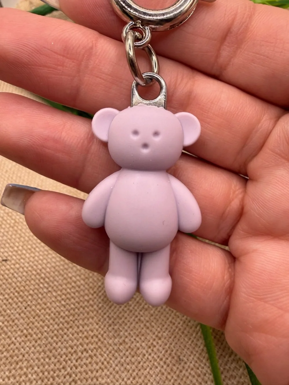 Lilac Bear Keychain Card Holder - Silver Hardware